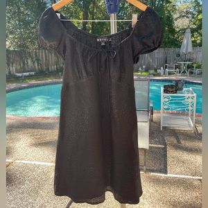 MOTEL HANDMADE AND HANDPRINTED BLACK DRESS.